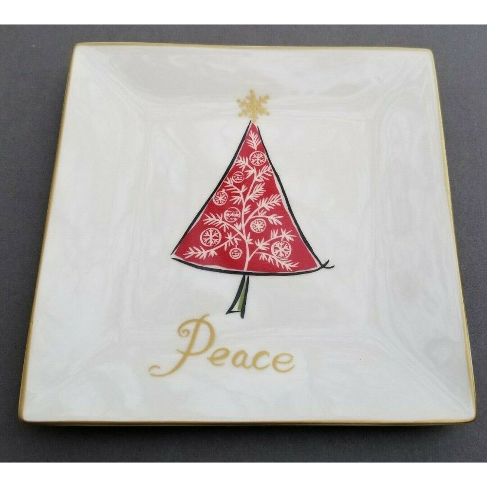 222 Fifth Natala Square Christmas Tree Plate Peace